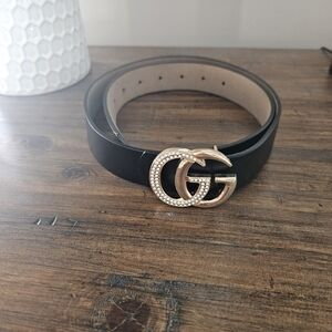 Elegant Black Belt with Gold Buckle